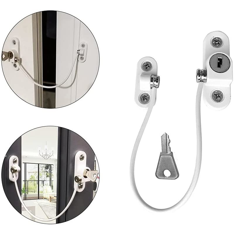 HASTHIP Child Safety Window Lock Chain Door Latch with Key Window Limiter Home Security Lock for Window, Door, Drawer