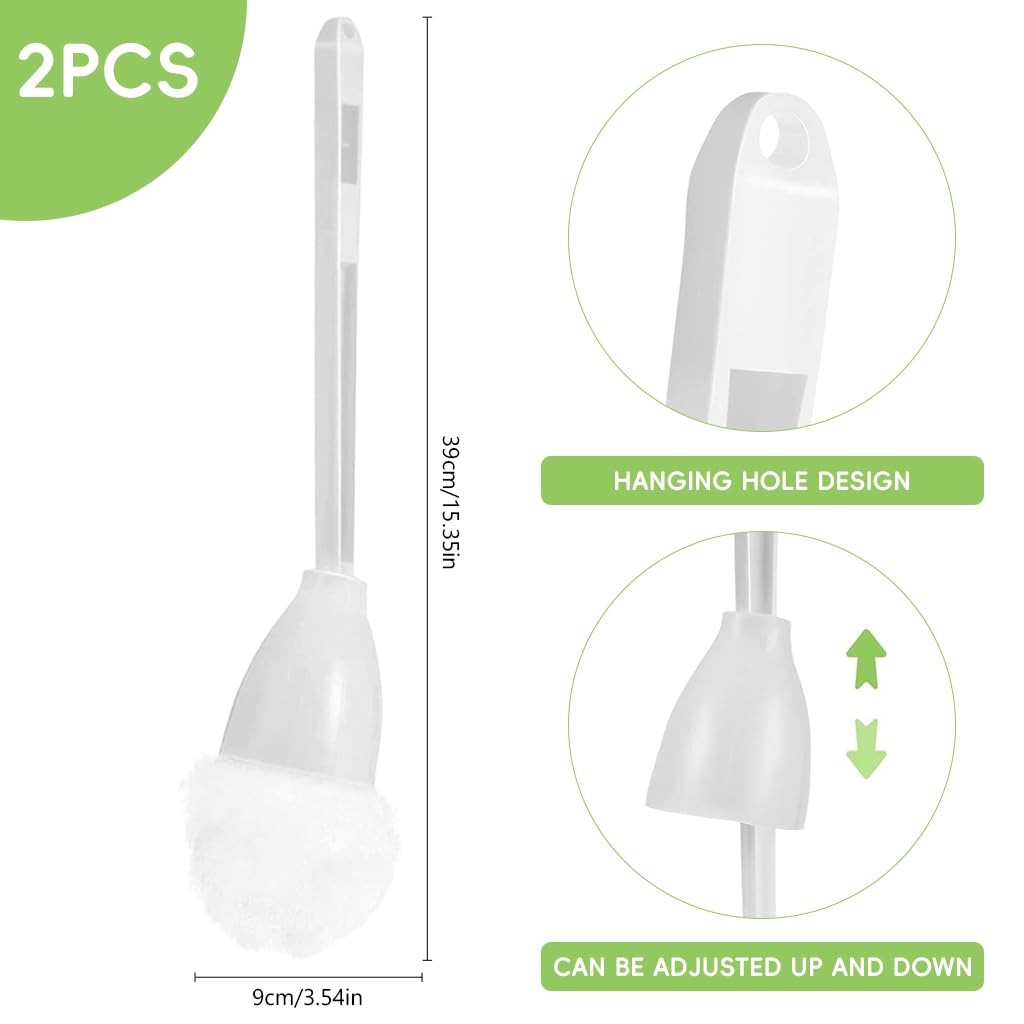 HASTHIP 2 Pack Toilet Brush Set, Scratch Free Toilet Cleaning Brush, Soft Nylon Commode Cleaning Brush Easily Clean Toilet, Compact Size for Storage and Organization (White)