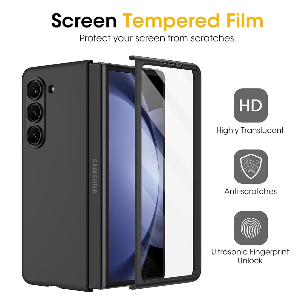 ZORBES Phone Case Cover for Samsung Galaxy Z Fold 5 Black PC & Outer Display Protector for Samsung Galaxy Z Fold 5 Ultra-Thin Anti-Scratches Phone Screen Protector for Samsung Galaxy Z Fold 5