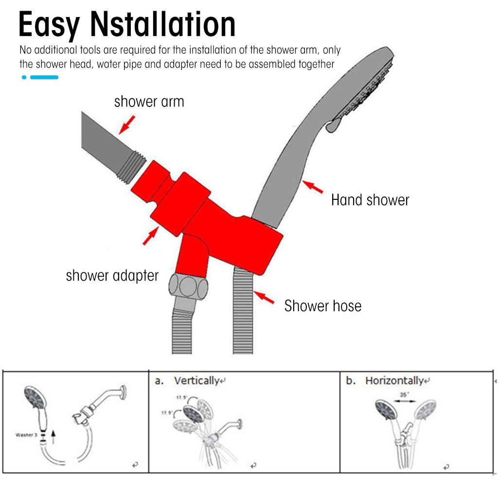 HASTHIP Hand Shower Holder for Bathroom Shower System 360° Rotatable Wall Mount Shower Bracket System Adapter Connector, Black