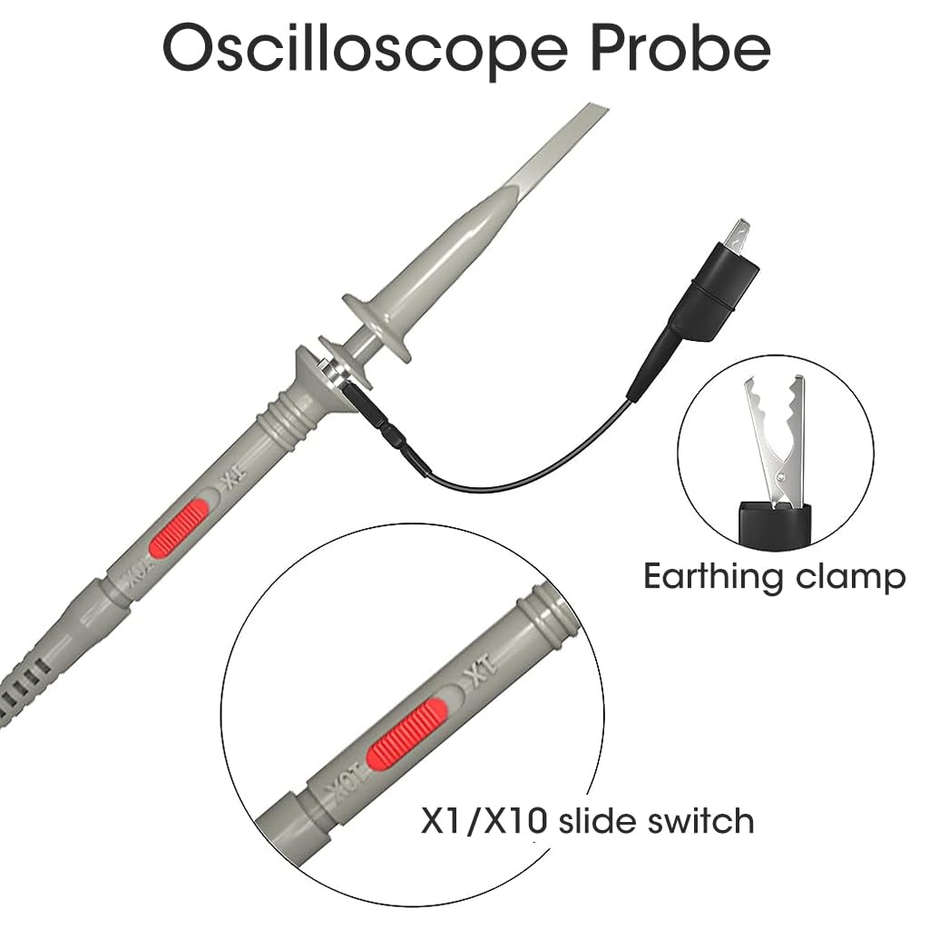 Serplex P6100 Oscilloscope Clip Probes 100 MHz 600V DC High Sensitivity Oscilloscope Clip Probe 10: 1 and 1: 1 for DSO-TC2 / DSO-TC3 Oscilloscope Digital/Virtual/Handheld Oscilloscopes (2 Pack)