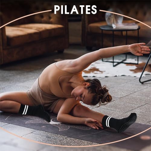 Proberos® 2 Pair Yoga Socks for Women, Cotton Anti Skid Pilates Crew Socks with Silicone Grip for Yoga/Pilates/Dance/Ballet, Anti Odor Breathable Socks for Workout/Home, Black & White 2 PCS