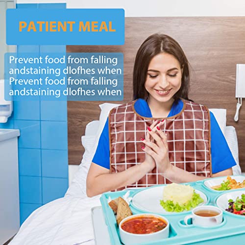 HANNEA® Adult Bibs Waterproof Adjustable Long Style with Leakproof Pocket Washable Dining Bibs for Men Women Elderly Seniors and Disabled Brown 2 PCS