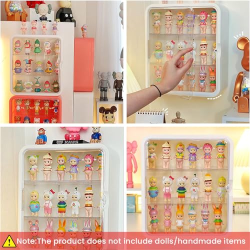 HASTHIP Clear Display Case for Figures, Wall-Mounted Doll Storage Box, Adjustable Display Stand Clear Acrylic Display Box with Door, Dust and Moisture Proof Three-Tier Clear Acrylic Displaying Rack