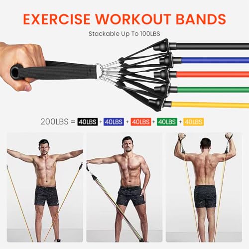 Proberos Resistance Exercise Bands with Door Anchor, 40-200LBS Door Anchor Kit with Pull Handles & Accessories, Resistance Tube for Workout, Exercise & Stretching
