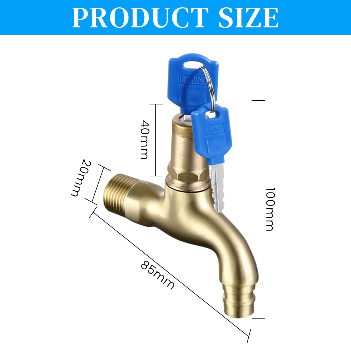 HASTHIP Safety Water Faucet with 2 Keys Heavy Duty Brass Faucet Key Lock Faucet Key-Operated Faucet for Public Facilities, Prevent Unauthorized Use, Universal Key Lock Faucet