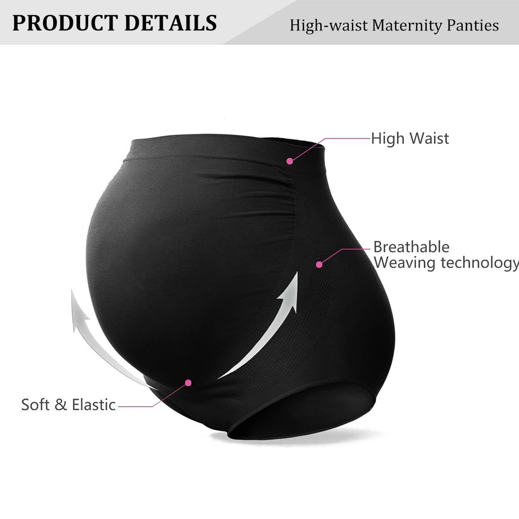 PALAY 2 Pack Women's Maternity High Waist Underwear Over Bump Pregnancy Seamless Soft Belly Support Maternity Panties, Beige&Black