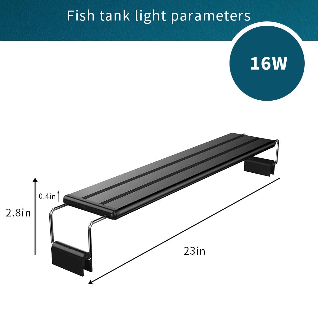 Qpets Multi-Color 16W Aquarium Light with Adjustable White Blue Red Green LEDs & Extendable Brackets, Suitable for 60-70CM Tank, Ideal for Freshwater Plants & Ornamental Fishes