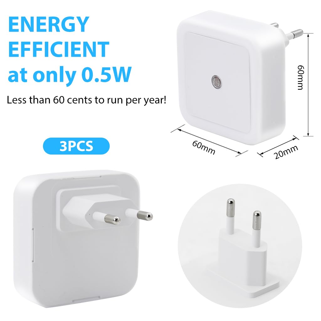 ELEPHANTBOAT 3Pcs LED Night Light with Energy-Saving Photocell Sensor, 2.4