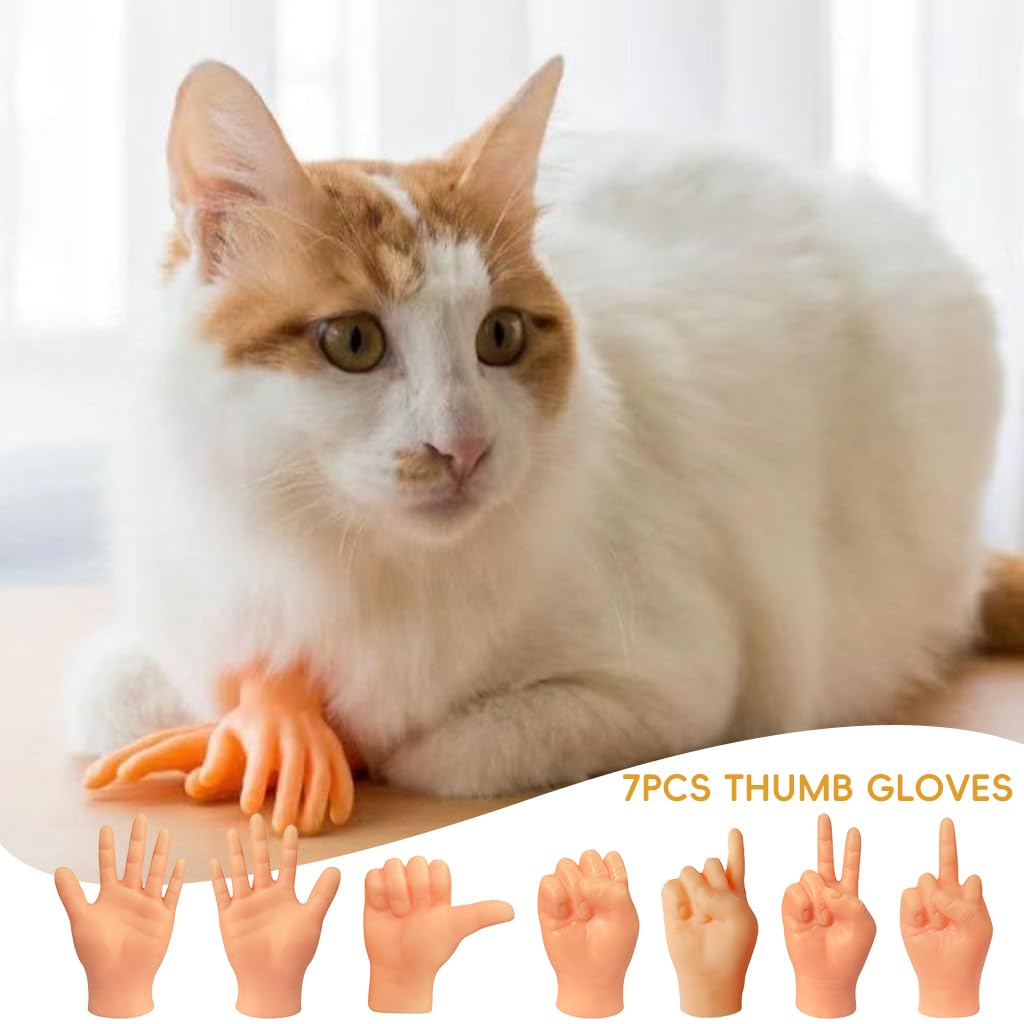 Qpets Mini Hands for Cats, Little Hands for Fingers Funny Little Cat Finger Gloves Soft Elastic Tiny Finger Hands Gag Puppet Show Mini Cat Gloves Mini Hands Toys (7PCS )