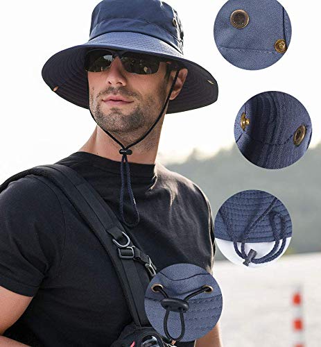 GUSTAVE Mens Sun Caps for men Wide Brim Summer Sun Caps for boy Stylish UV Protection Fishing Bucket Hat Foldable Bucket Hat for Men Outdoor(Blue)