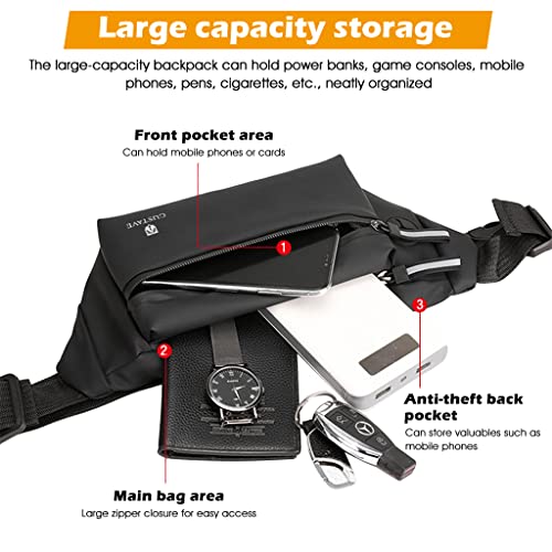 GUSTAVE® Waist Bag for Men Women with Adjustable Strap and Headphone Jack, Large Waterproof Chest Bag Fanny Pack for Hiking Travel Camping Running Sports Outdoors with 4-Zipper Pockets 2 PCS