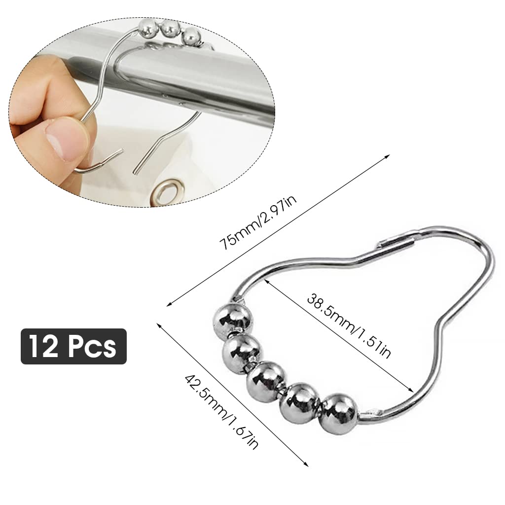 HASTHIP 24 pcs Stainless Steel Curtain Hooks for Bathroom Shower Rods Curtains, Shower Curtain Hooks Rings, Curtain Rings Metal-(6 x 4cm/2.3 x 1.6 inch, Silver)