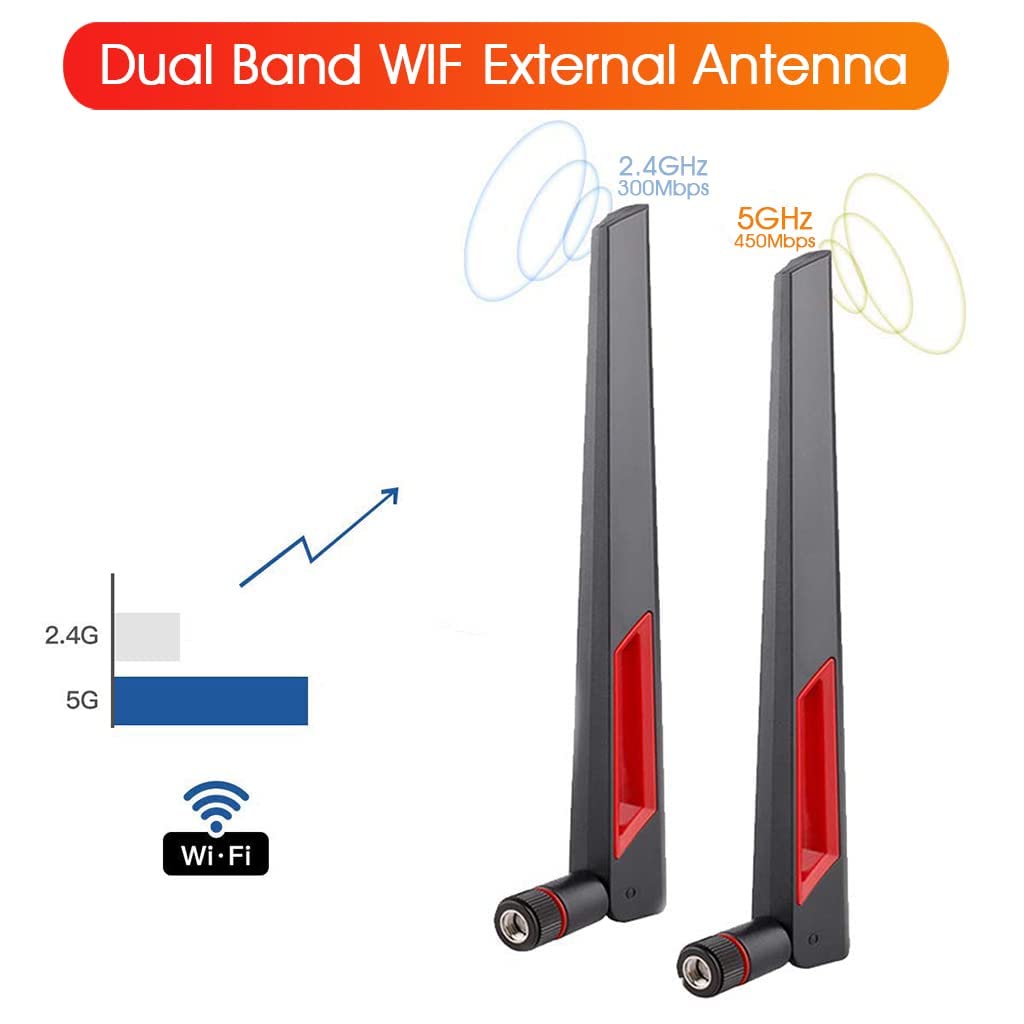 ZORBES 2PCS 2.4GHz 5GHz 5.8GHz Wireless Dual Band WiFi Antenna with RP-SMA Male Connector for PCI-E, WiFi Network, USB Card, Camera, Router, Hotspot