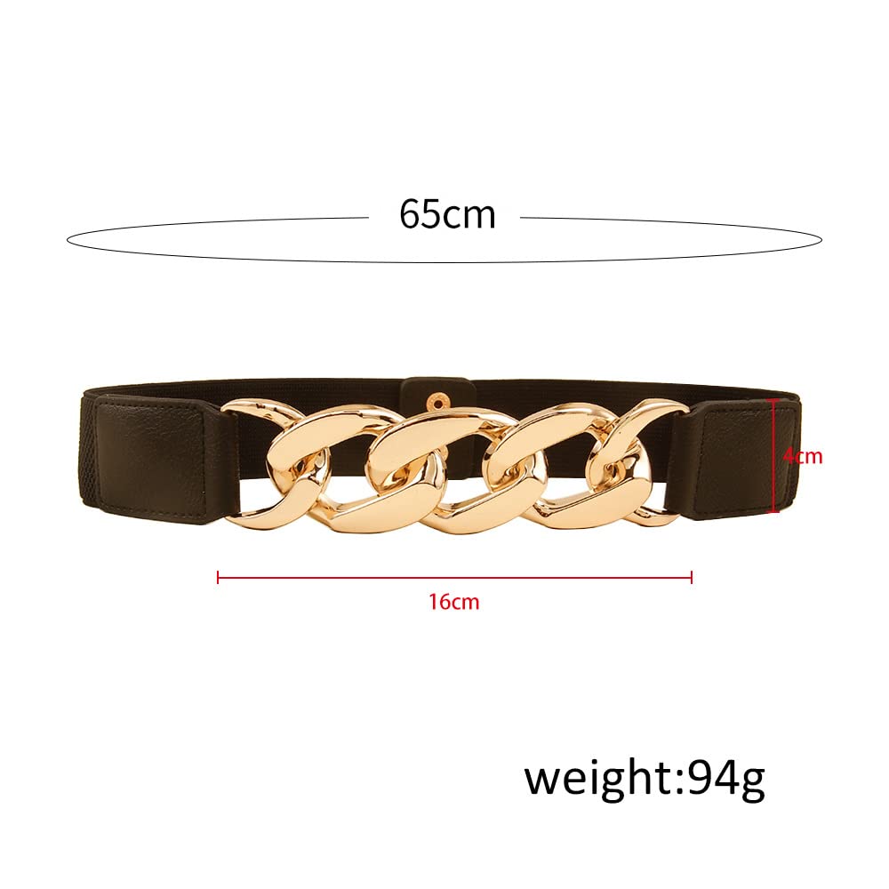 PALAY Fashion Women Wide Elastic Belt For Dress Ladies Stretchy Belt with Interlocking Buckle-Golden(length 60-80cm