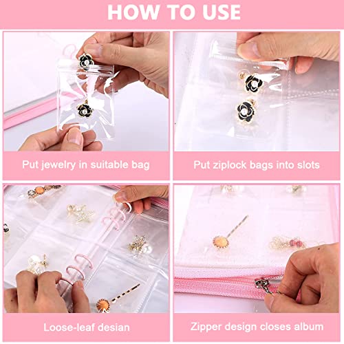 MAYCREATE® Transparent Jewelry Storage Book Anti Oxidation Organizer Bag with 60 Pockets for Bracelets Necklace Rings Pink Metal 3 PCS