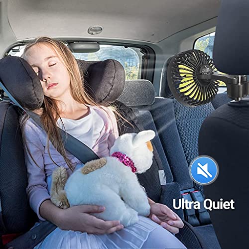 Verilux® USB Fan for Car Back Seat Headrest Mounted 5V Mini with 3 Speed Rotatable Cable Switch Controller for Baby Passengers Plug and Play 3 PCS