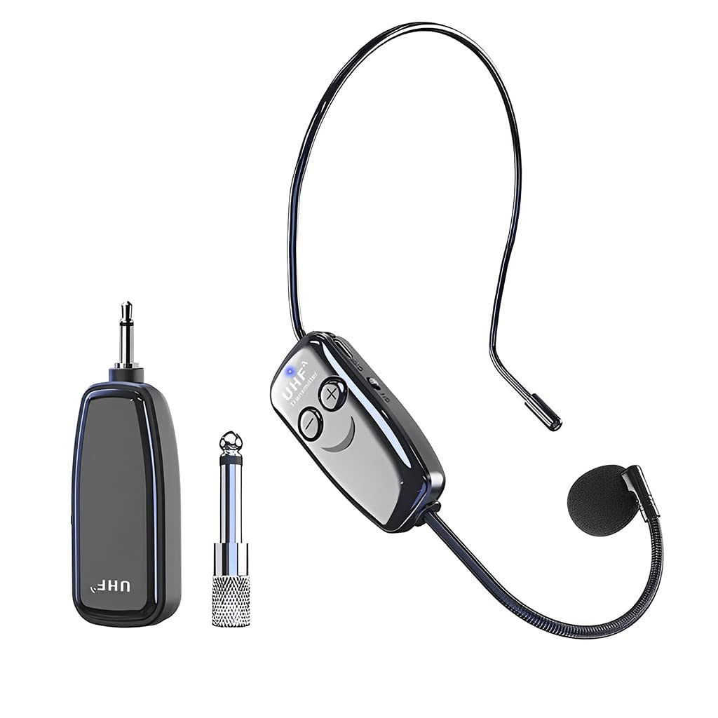 ZORBES UHF Wireless Headset Mic, 160ft Wireless Microphone Headset UHF Wireless Head Mic with Receiver for Speakers of 3.5mm/6.35mm Jack, Amplifier PA System for Live Streamer, News Presenter, Speech