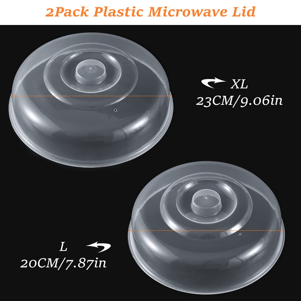 HASTHIP 2Pack Plastic Microwave Lid with Easy-Grip Handle, Microwave Splatter Cover for Food, Food Grade PP Lid for Refrigerator, Heating Food, Dessert Serving, Camping (Diameter 7.87'' &9'')