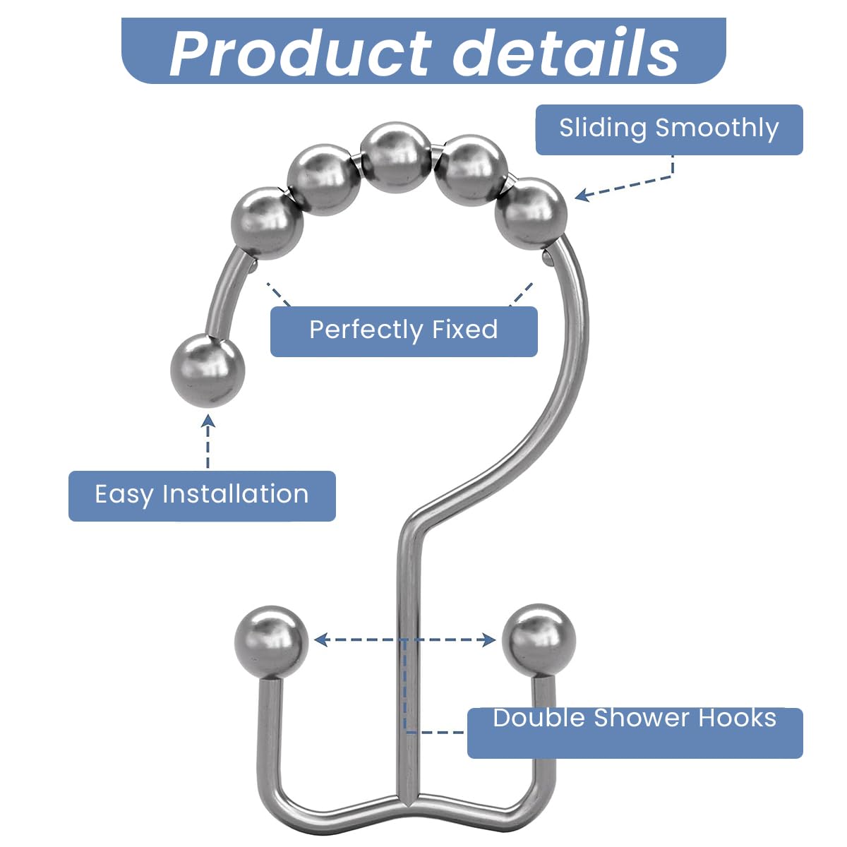 HASTHIP 12Pcs Shower Curtain Hooks - Shower Curtain Rings Rust Proof Metal Double Glide Shower Hooks Rings for Bathroom Shower Rods Curtains (Nickel)