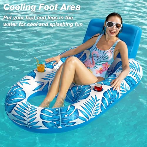 Proberos® Inflatable Pool Lounger for Adult, Long Swimming Float with Headrest and Cup Holder, Noodle Rafts Hammock Floats for Sunlight Bathing, white 2 PCS