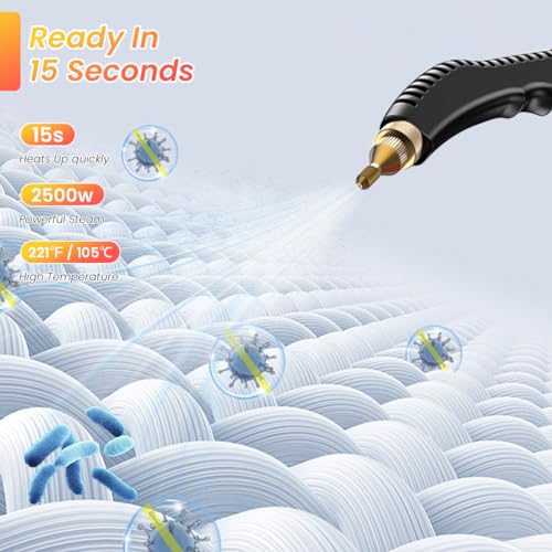 HASTHIP Steam Cleaner 2500W High-Temperature Steamer Cleaner with 3 Brush Attachments 1000ml Steam Cleaner for Kitchen Cleaning, Car Detailing, Home Use Portable Steam Cleaner with Long Nozzle