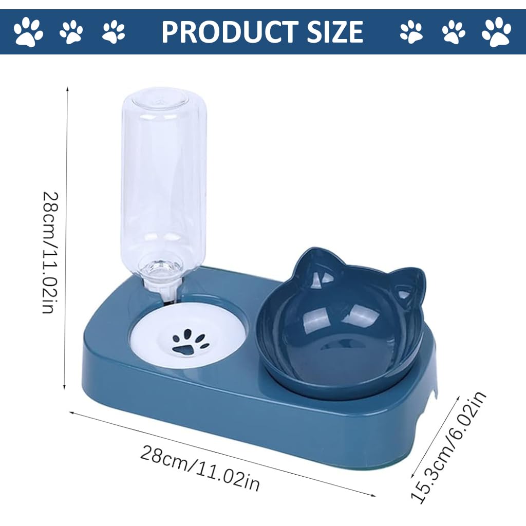 Qpets Cat Dog Feeding Bowl, 2 in 1 Pet Food Bowl with Water Bowl, High Footed Cat Bowl Cartoon Anti Overturning Automatic Refilling Feeding Bowl for Small and Medium Pets Cats Puppies
