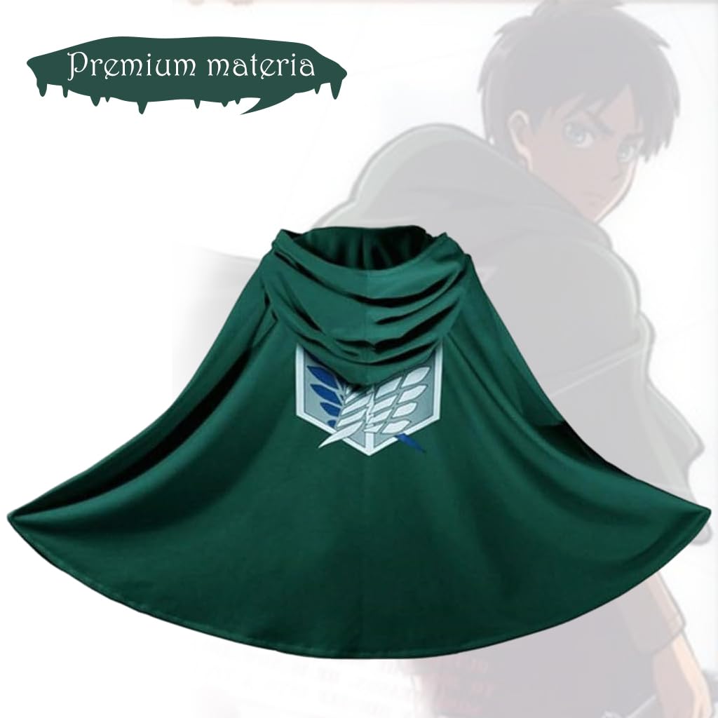 PATPAT Anime Cosplay Costume Cloak, Green Hooded Cloak with Wing of Liberty Necklace Set, Scout Regiment Cosplay Costume Wings Cape for Party, Halloween, Christmas, Performance - Size L