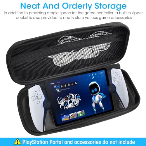 ZORBES® Polyurethane Carrying Case for PlayStation Portal Handheld Gaming Console Portable Hard Shell Storage Bag Travel Accessories Black 3 PCS