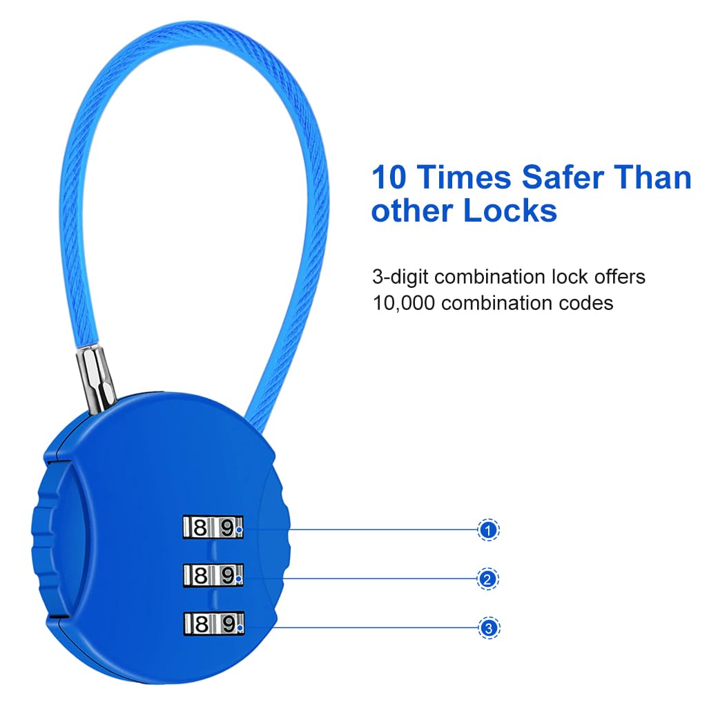 HASTHIP 2Pcs Luggage Number Lock - 3 Digit Zinc Alloy Combination Lock Padlock, Outdoor Waterproof Padlock for School Gym Locker, Sports Locker, Fence, Toolbox, Gate, Case, Hasp Storage (Black&Blue)