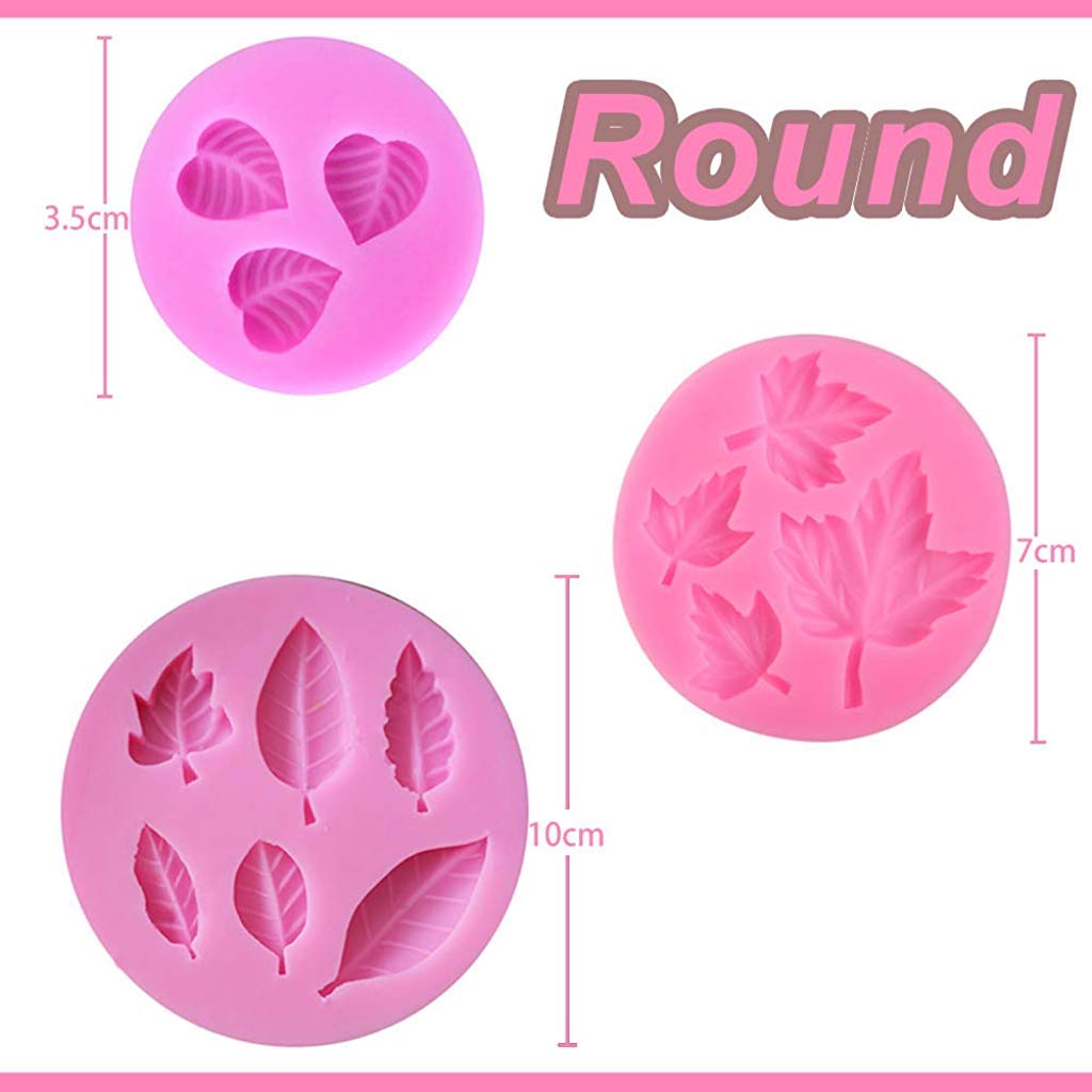 HASTHIP 5PCS Silicone Leaves Fondant Molds 3D Mini Maple Leaf Rose Shaped DIY Cake Decoration Molds