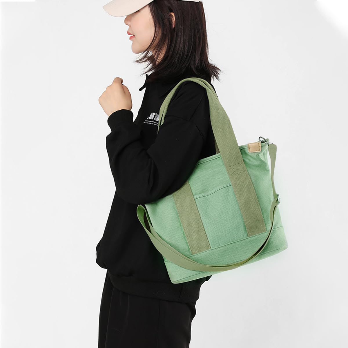PALAY Tote Bags for Women Handbags Canvas Large Capacity Crossbody Bag with Detachable Shoulder Strap, Multi-pocket Hobo Bag for School, Work