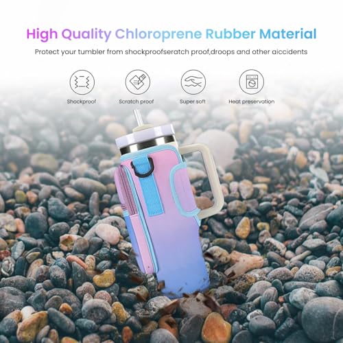 HASTHIP® Water Bottle Carrier Bag for Stanley 40 30 oz Tumbler with Phone Pocket Holder Strap Neoprene Pouch Cup Accessories Gradient Purple 3 PCS