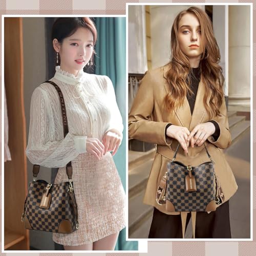 PALAY® Cross Body Bag Purses For Women Pu Leather Crossbody Bucket Bag With Two Adjustable Shoulder Strap dark brown 2PCS