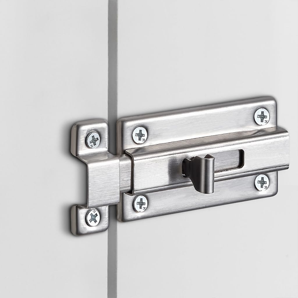 HASTHIP Stainless Steel Door Lock Sliding Latch with Screws Heavy Duty Security Slide Lock for Door, Window, Cabin, Chicken Coop, Barn (2 Pcs, Silver)