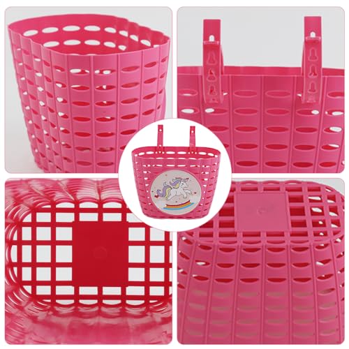 Proberos® Girls Bike Basket Kids Plastic Front Cute Pink Unicorn Adjustable Fastening Strap Design Universal for Bicycle Scooter Tricycles 20x13x15cm 2PCS