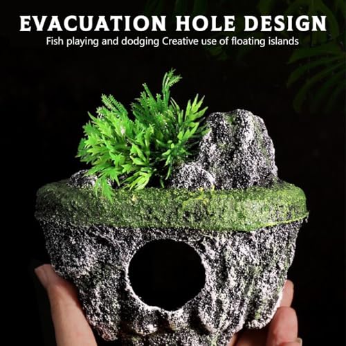 Qpets Betta Fish Tank Decor Folating Miniature Rocky Island Decoration Fish Tank Ornament Betta Fish Tank Hiding Cave Aquarium Tank Decor - 13x9x13CM