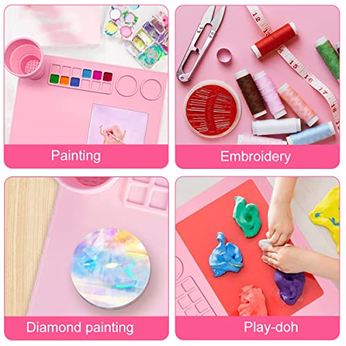 HASTHIP® 43 * 38cm Silicone Craft Mat for Painting Play Doh and Clay for Kids Non-Stick Multipurpose Doms Colour Kit with Cleaning Cup and Color Mixing Plate Arts Crafts Resin Casting 2PCS