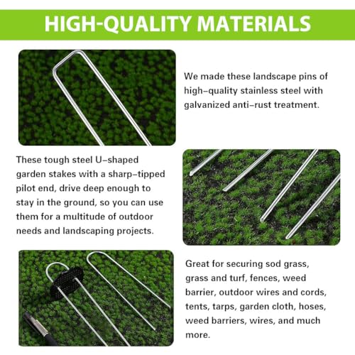 HASTHIP® 200PCS Metal U Pins Multi Use Landscape Fabric with Pin Holders Puller 7.87 Inches Staples for Landscaping Artificial Grass Weed Barrier Camping