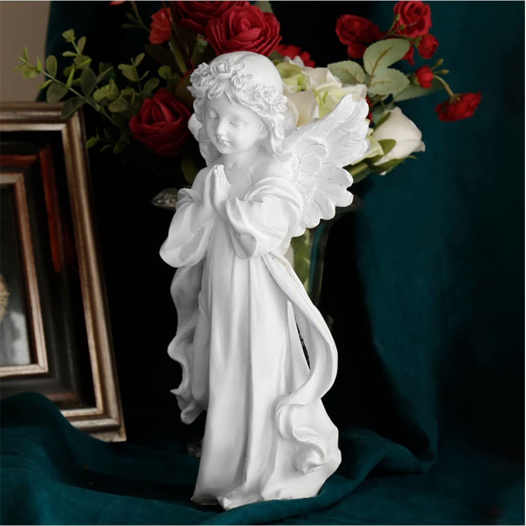 HASTHIP Praying Girl Angel Statue, Memorial Resin Wings Cherubs Sculpture for Decoration, Living Room, Shelf, Mantel, Home Decor Ornament, Perfect for Gifting, 5.9 * 11.81 Inches