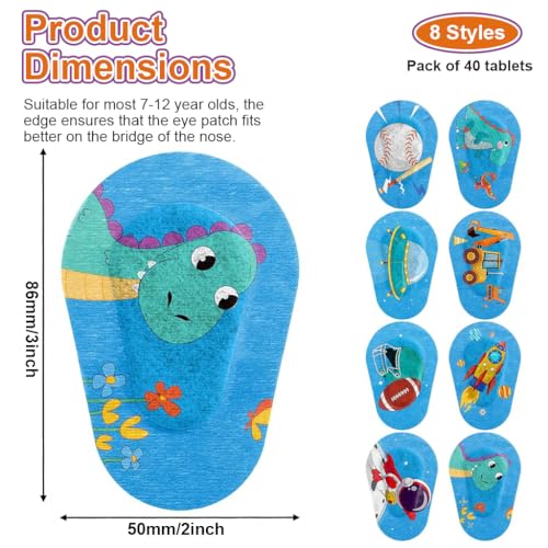 HANNEA® 40PCS Cartoon Print Eye Patches for Kids Boys Breathable Cotton Adhesive Patch for Lazy Eye Eyesight Correction Soft Non-Woven Fabric 3x2 Inches After Surgery Recovery Regular Size