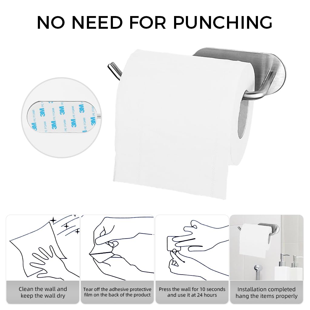ZIBUYU Stainless Steel Toilet Paper Holder Rack Wall Self Adhesive Toilet Paper Roll Holder Bathroom Toilet Paper Holder Rack Kitchen Dish Cloth Rack