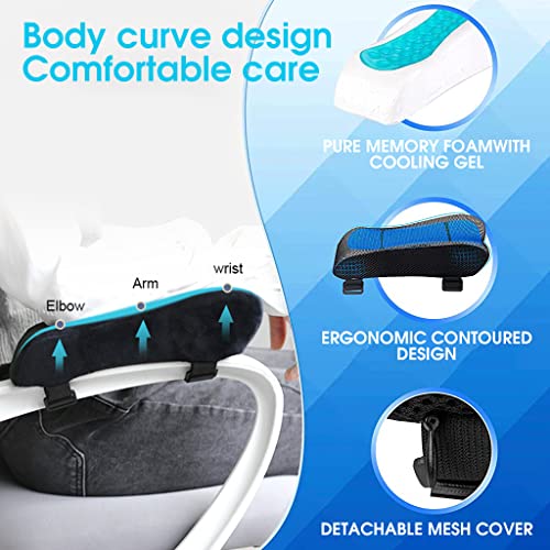 HANNEA® 4PCS Chair Armrest Pads For Office Gaming Cover Cooling Gel Ergonomic Elbow Pillow Memory Foam Rest Pressure Relief Thick Support Cushion Black