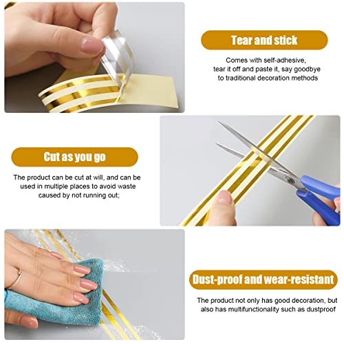 HASTHIP 5M Golden Tile Gap Tape, Home Tile Sticker Waterproof Tape PVC Self Adhesive Tape Ceramic Tile Gap Tape for Detailing Wall, Floor Tile Gap, Cabinetry (2.5CM*5M)