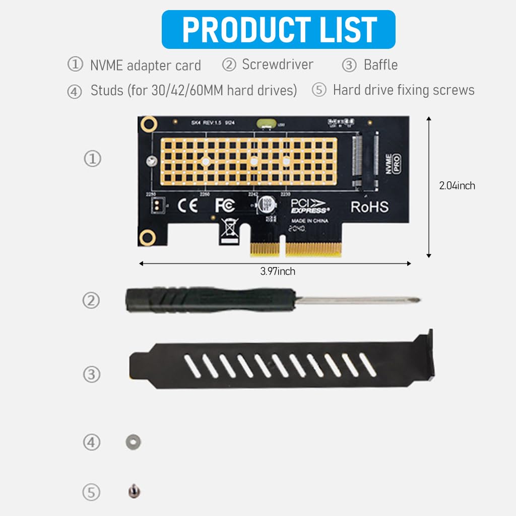 ZORBES M.2 NVMe to PCI-E X4 Adapter High Speed M.2 NVMe to PCI-E X4 Adapter Universal M.2 NVMe to PCI-E X4 Adapter Compatible with M.2 NVme 2230/2242/2260/2280
