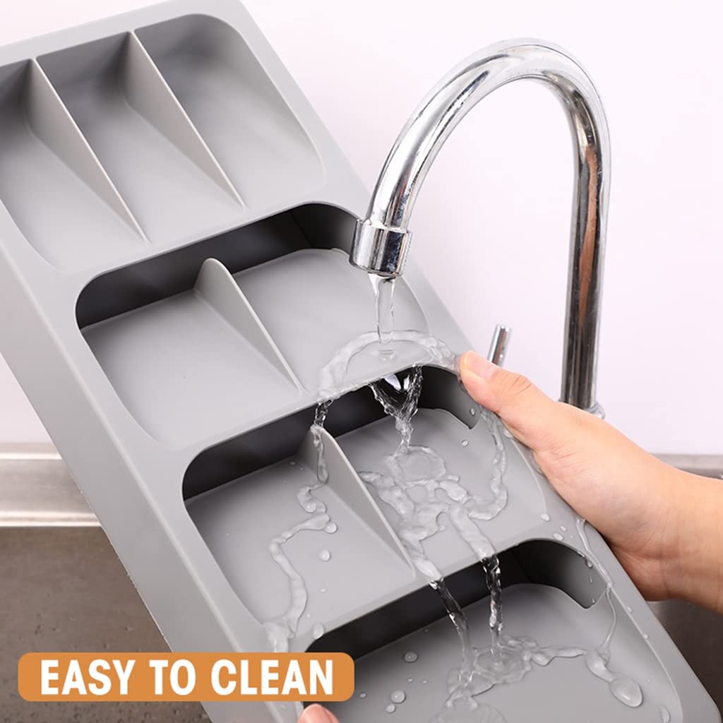 HASTHIP Cutlery Tray for Kitchen Drawer, Modular Kitchen Accessories, Kitchen Drawer Organizer Tray, Expandable PP Plastic Drawer Holder, Multipurpose Utensil Organizer (39.5 X 28 X 5.5 cm)
