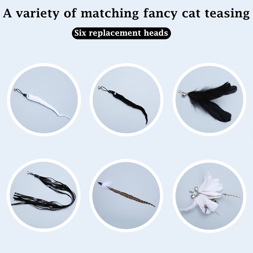 Qpets 7 Piece Cat Feather Toys Interactive Cats Teaser Wand Toy Retractable Teaser Wand Feather Worm Teaser Cat Toys