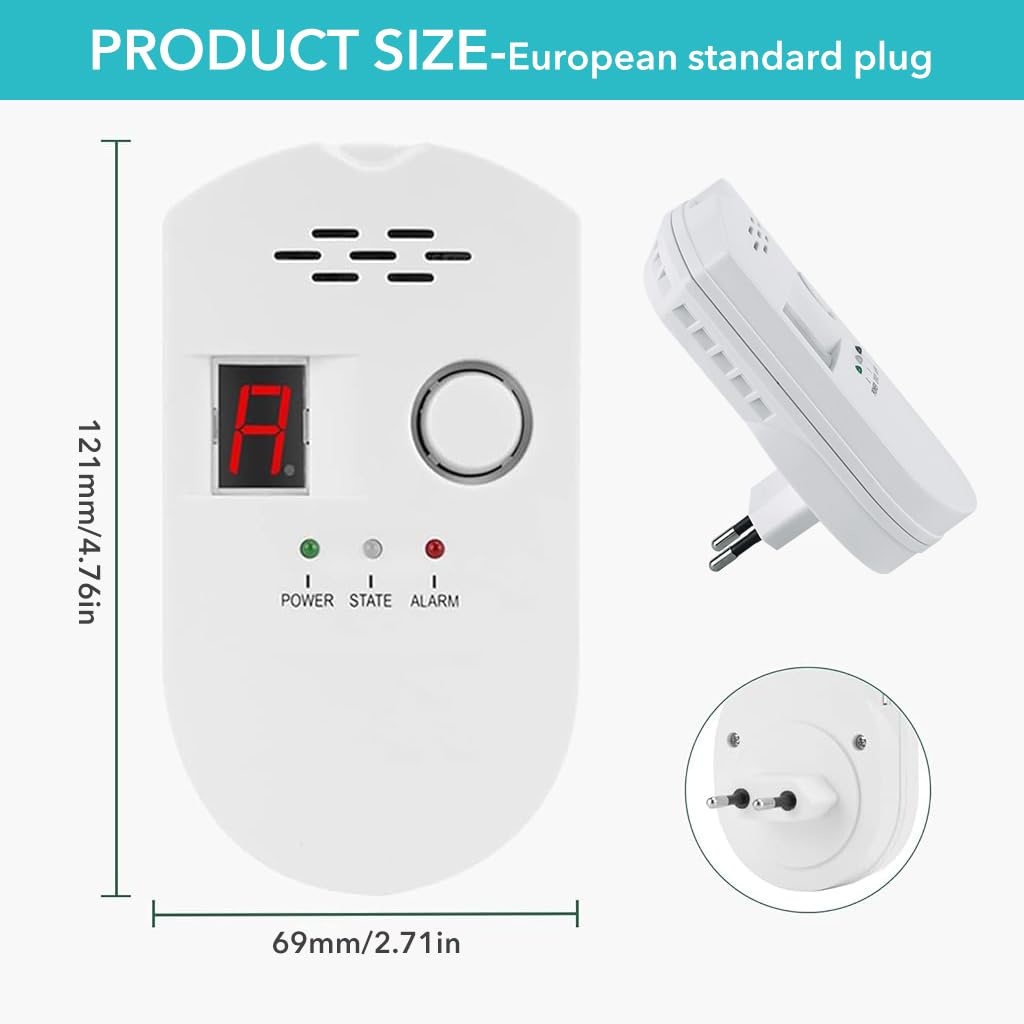 Serplex Kitchen Gas Detector Natural Gas Leak Detector Gas Leakage Detector Alarm Household Gas Alarm with Digital Display Plug and Go Methane Propane Gas Detector Alarm