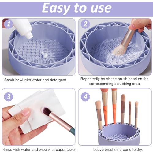 MAYCREATE Makeup Brush Cleaning Bowl 2 In 1 Silicone Makeup Brush Cleaner Makeup Brush Organizer Holder Drying Rack 5.1 Inches Portable Makeup Brush Wash Bowl