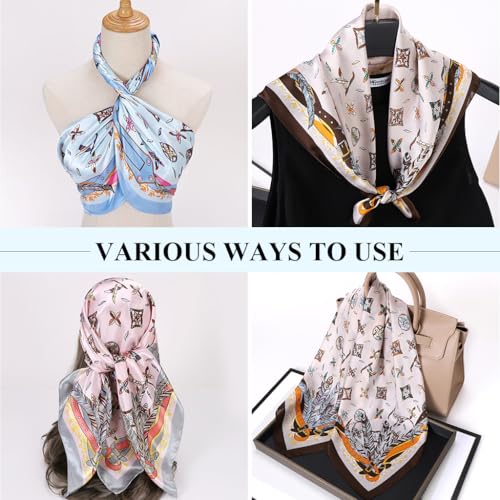 SANNIDHI® 6PCS Silk Head Scarf for Women Satin Hair 35 Inch Square Polyester Headscarf Elegant Printed Summer Neck Scarves Mothers Day Gift Ladies